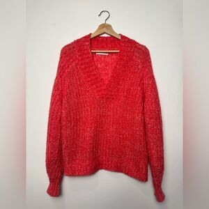 Anthropologie Womens Honore Wool Blend‎ Ribbed V-Neck Sweater Size S red pink